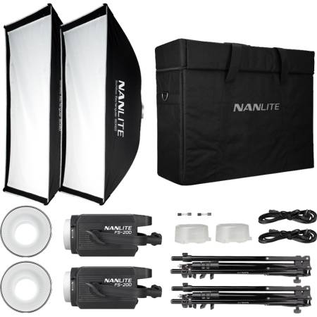 Nanlite FS-200 Daylight Kit - zestaw, 2x lampa diodowa LED, 5600K, 240W, Bowens, statyw, softbox
